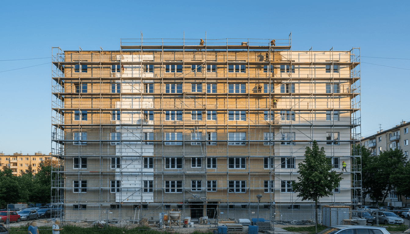 Residential facade renovation in progress