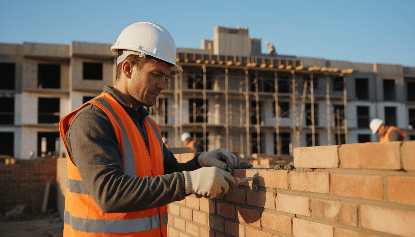 Construction worker installing thermal insulation on a residential home facade during renovation