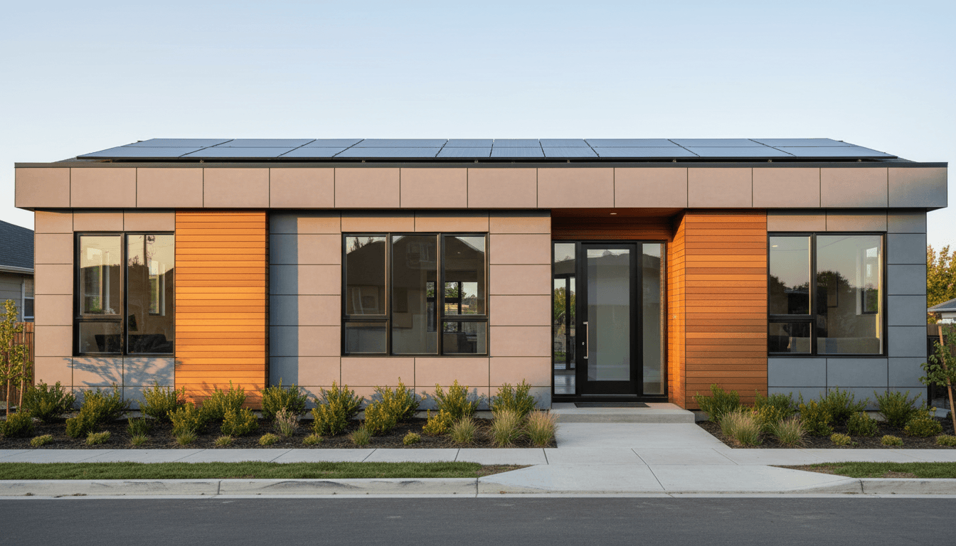 Completed residential facade renovation with heat pump installation