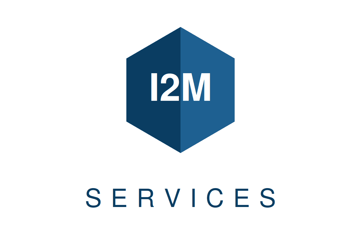 I2M SERVICES logo with a blue hexagon containing white text above the word SERVICES.